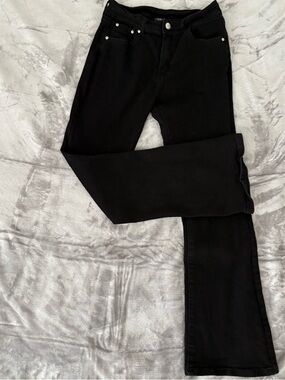 Black Women's Flare Jeans High Waisted H&Y Size 9/10 Wide Leg Silver Buttons